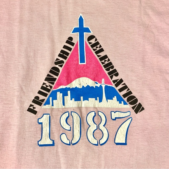Vintage 1987 Pink Seattle Christian Youth T-Shirt Single Stitch Screen Star S - Picture 10 of 14